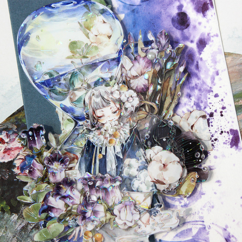 moodtape.傍晚许愿池花朵原创手帐胶带咕卡贴纸pet和纸胶带文具