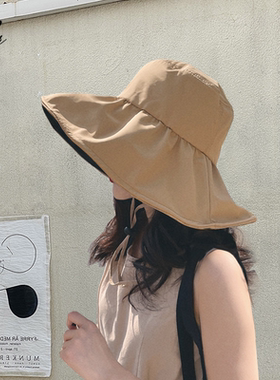 黑胶防晒遮阳帽子女夏季遮脸防紫外线太阳帽户外骑车大帽檐渔夫帽