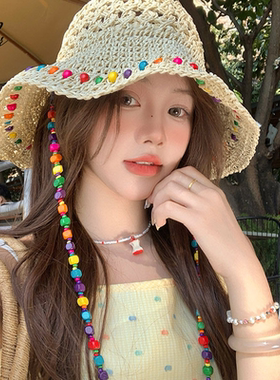 夏季草编大檐防晒渔夫帽女海边