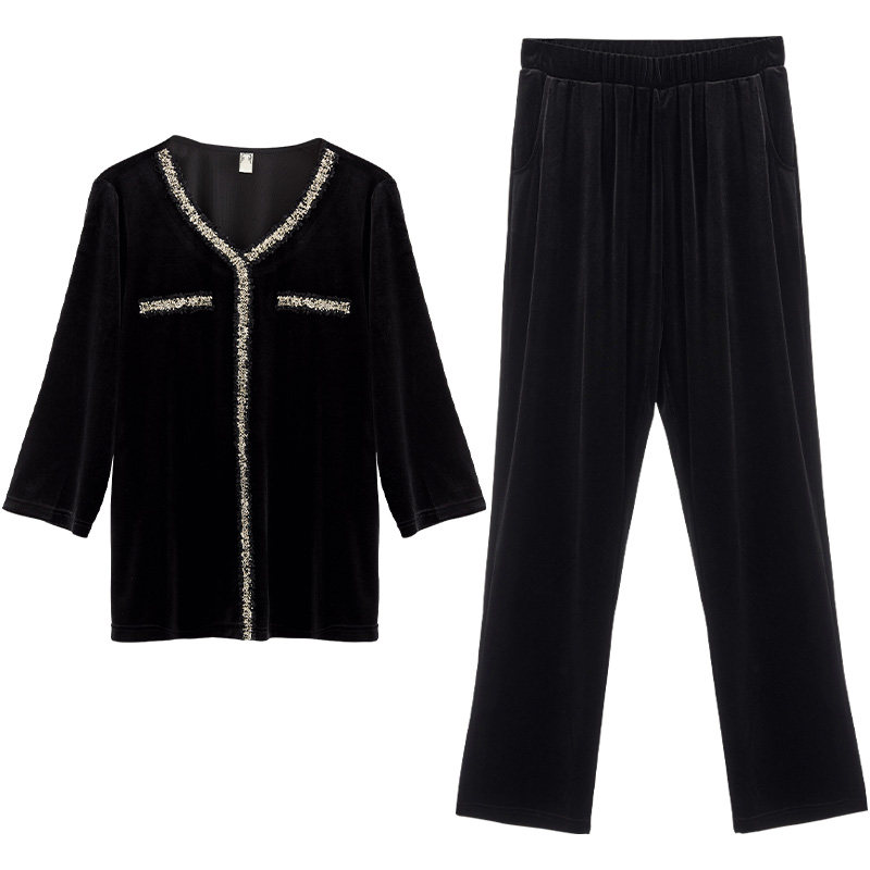 胖妈妈秋装金丝绒中老年运动套装女 恩文女装中老年女装