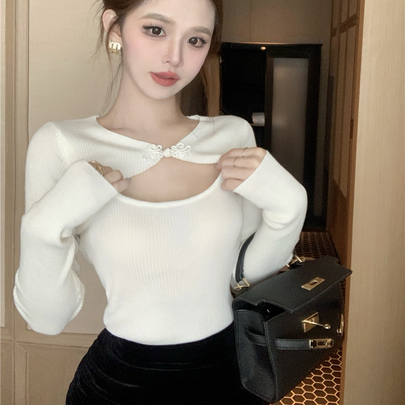 新中式国风盘扣毛衣女春秋冬薄款纯欲镂空内搭长袖打底针织衫上衣,淘宝优惠券,粉丝福利购,淘宝优惠卷