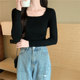 Autumn and winter new style French square collar inner sweater for women with long sleeves
