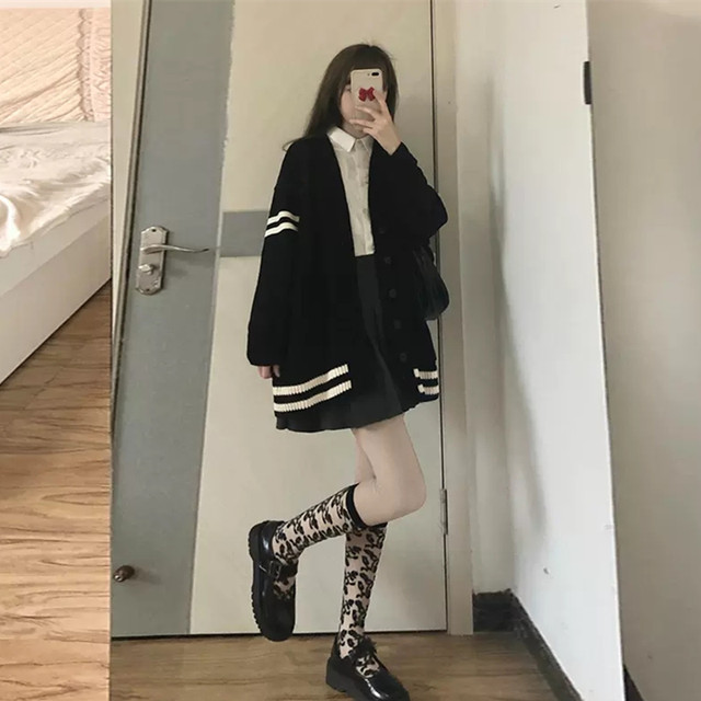Loose lazy knitted cardigan baseball jersey sweater jacket