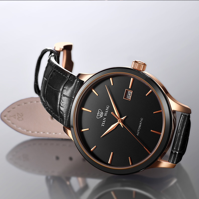 正品男士自动皮带时尚陶瓷圈天王表 天王天唯雅国产腕表