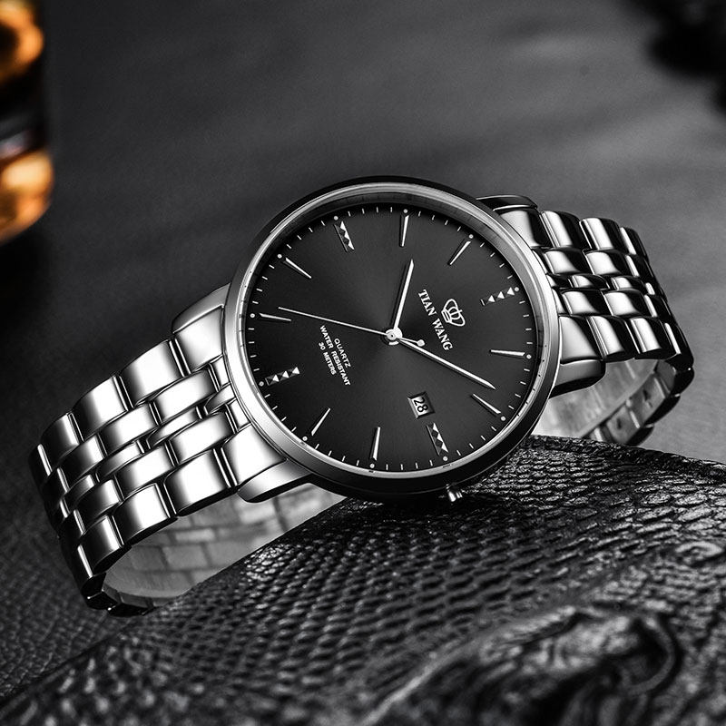 天王男士新款钢带防水时尚潮石英表 天王天唯雅国产腕表