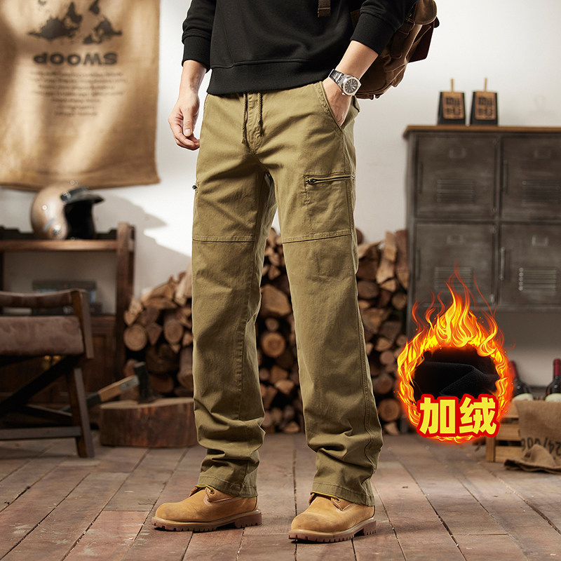 美式复古加绒保暖工装裤男cleanfit显高直筒裤纯棉多口袋休闲长裤,淘宝优惠券,粉丝福利购,淘宝优惠卷