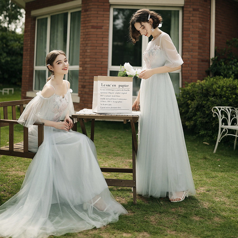 出租伴娘服2024新款姐妹团晚礼服简约仙气质显瘦演出合唱性感优雅