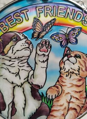 清仓 猫狗好友AMIA彩绘玻璃挂牌壁饰复古ventage摆件乔迁生日礼物