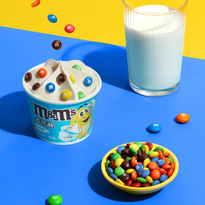 【包邮】10杯 M豆冰淇淋 M&M's迷你牛乳味巧克力豆冰激凌雪糕冷饮-图0