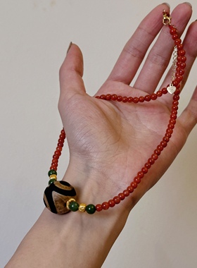 叶优里南红天珠藏式原创设计玛瑙南红项链川料DIY项链
