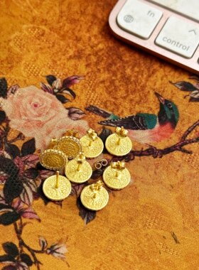 叶优里藏式系列耳钉九宫八卦纯银S925镀金迷你复古男女同款