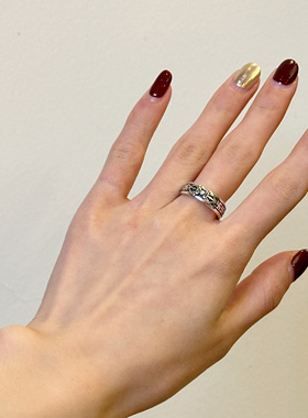 叶优里S925纯银戒指女复古六字真言万字开口食指戒酷帅指环潮尾戒