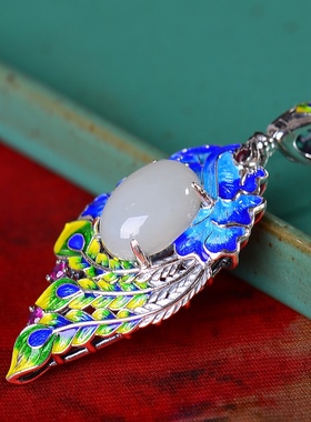 S925银镀18K金镶和田白玉蛋面珐琅宫廷复古吊坠汉服配饰玉坠项链