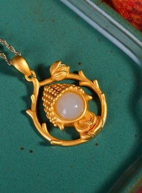 S925银镀18K金镶和田玉宝宝佛珐琅宫廷复古吊坠汉服配饰玉坠项链