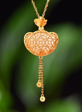 S925银镀18K金镶和田白玉香囊珐琅宫廷复古吊坠汉服配饰玉坠项链