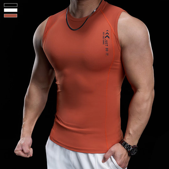 Overbearing muscle summer men's running training sports fitness vest casual versatile round neck bottoming quick-drying solid color