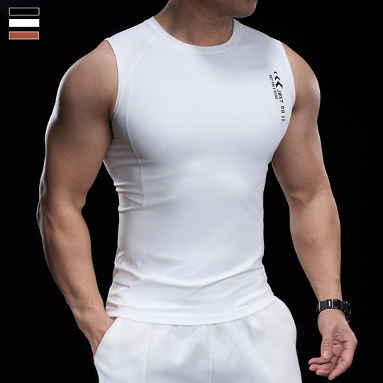 Overbearing muscle summer men's running training sports fitness vest casual versatile round neck bottoming quick-drying solid color