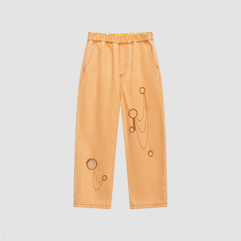 播broadcute童装裤子男童女童2024春新款休闲宽松卡通破洞牛仔裤