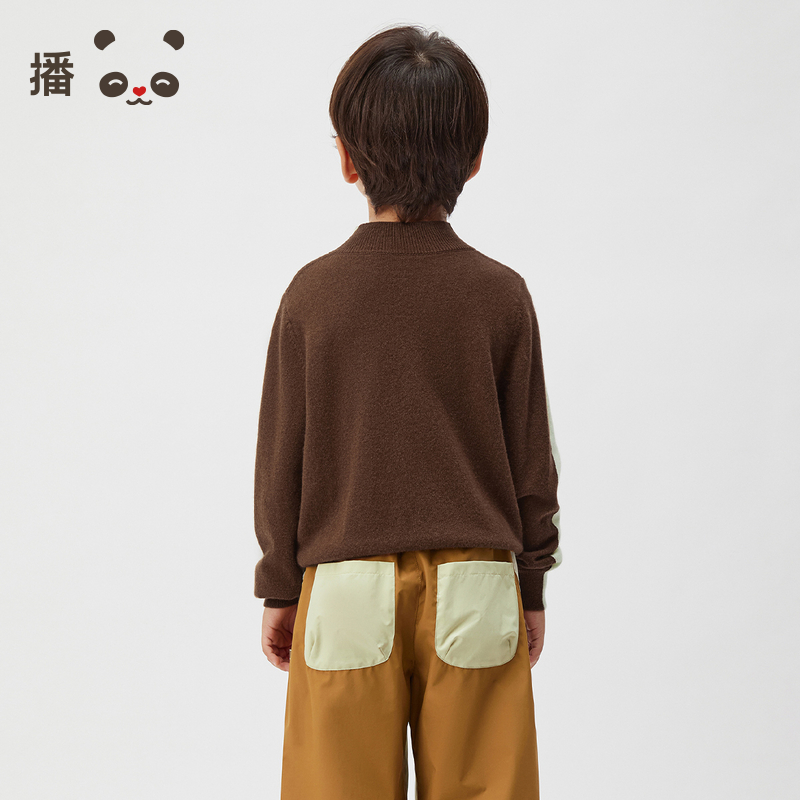 播broadcute童装2024冬新款男女童针织衫撞色套头毛衣KER4SD0289 - 图2