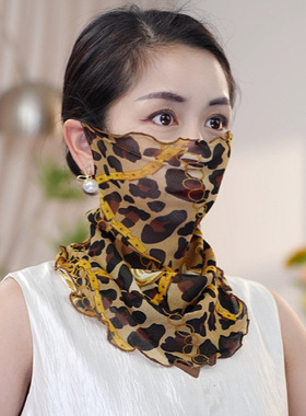 夏季薄款防晒面纱女士护颈网纱挂耳式时尚纱巾女百变围脖丝巾面罩