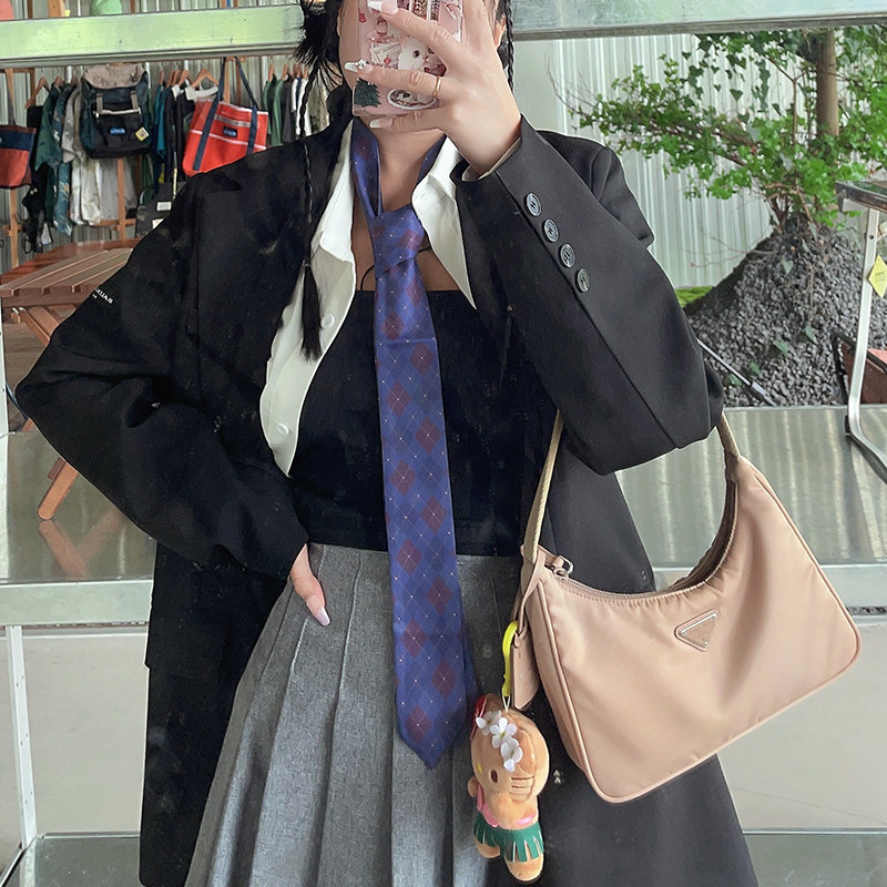 尤嘻岛美式学院风蓝色格子jk衬衫领带女丝巾复古搭配西服长领巾男,淘宝优惠券,粉丝福利购,淘宝优惠卷