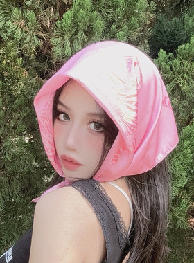海边度假拍照粉色头巾美式方巾