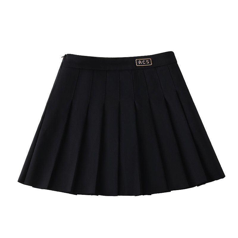 黑色西装2022年春夏新款高腰百褶裙 佐帕莎半身裙