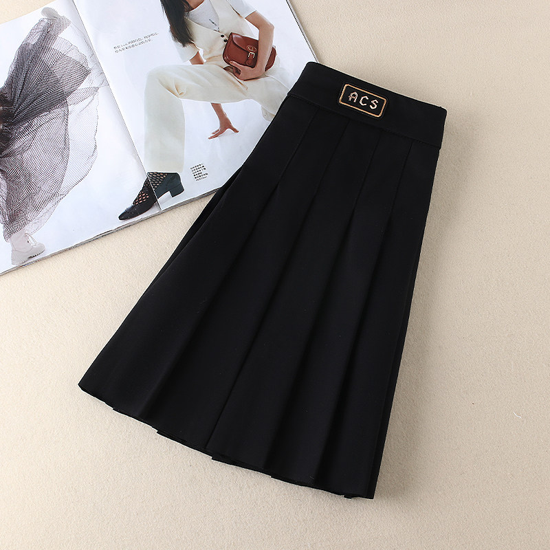 黑色西装2022年春夏新款高腰百褶裙 佐帕莎半身裙