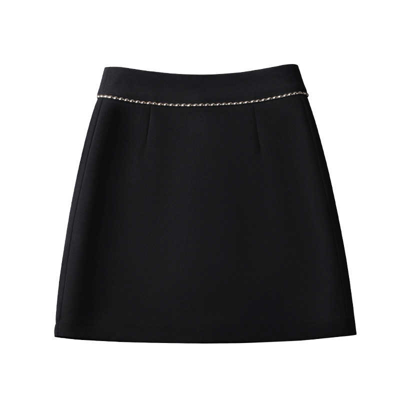 钉珠2021春秋新款高腰黑色半身裙 佐帕莎半身裙