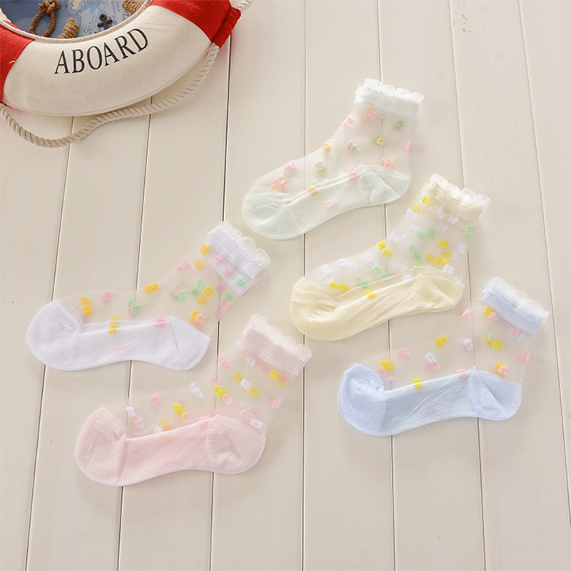 乔治童话旗舰店1-12岁儿童夏季水晶船袜薄款冰丝袜宝宝婴儿袜子女童透气短袜5双0