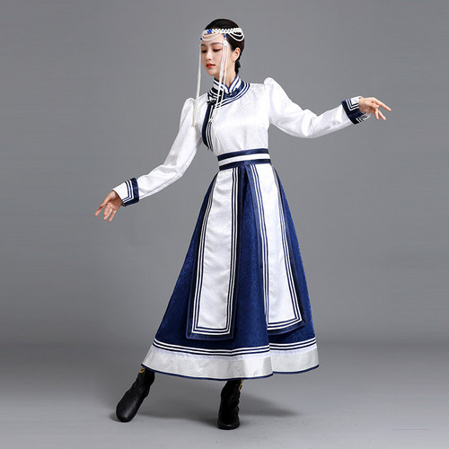 蒙古袍女长款大摆少数民族舞蹈演出服蒙古服装草原旅拍迎宾新娘服 - 图0