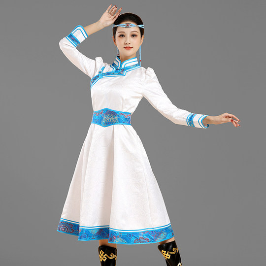 蒙古族服装女舞蹈演出服中长蒙古裙袍少数民族服饰大摆舞台表演服