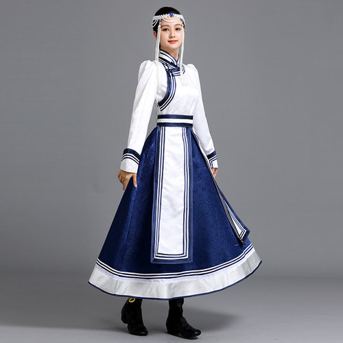 蒙古袍女长款大摆少数民族舞蹈演出服蒙古服装草原旅拍迎宾新娘服 - 图2