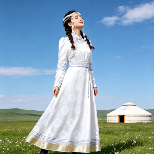 蒙古元素连衣裙民族风舞蹈演出服女士传统蒙古袍草原旅拍蒙古裙 - 图1