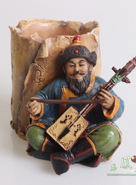 蒙古族特色笔筒内蒙古工艺品旅游纪念品礼品老人拉马头琴造型笔筒