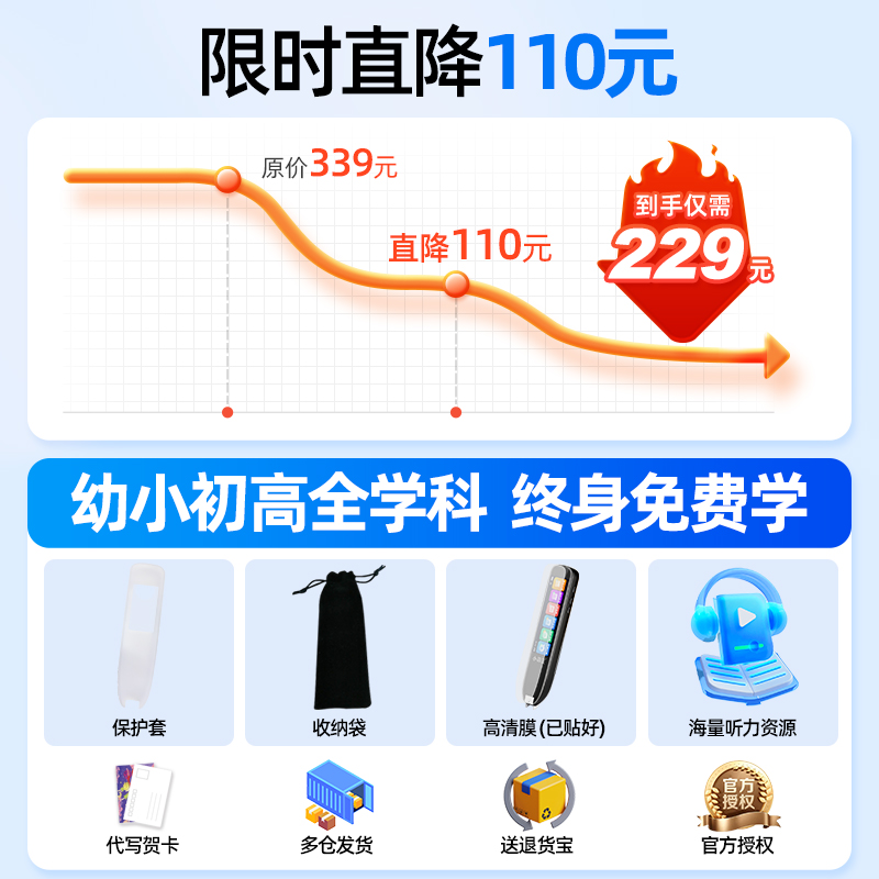 小霸王点读笔通用 万能 英语扫读全科小学生翻译词典笔点读机小学到初高中生儿童点读笔英语单词记背神器扫描