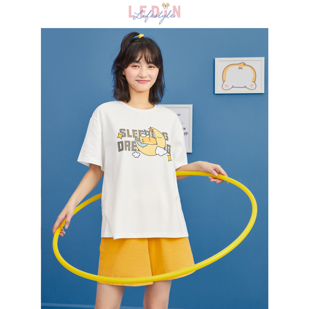 乐町情侣女夏可爱男士柯基印花睡衣 乐町内衣睡衣/家居服套装