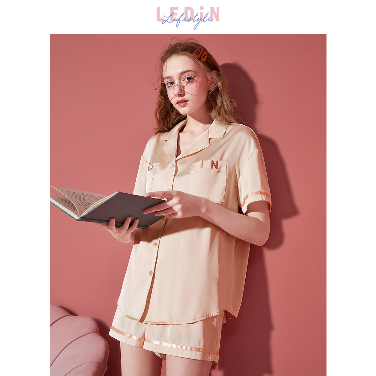 乐町情侣女夏气质刺绣男士短袖睡衣 乐町内衣睡衣/家居服套装