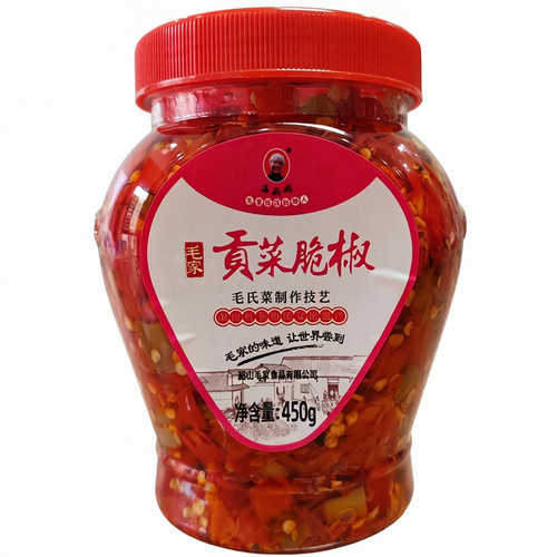 汤妈妈湖南特产韶山毛家食品贡菜脆椒450g*12瓶整箱饭店剁辣椒酱 - 图1