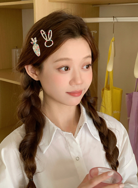 彩色波点金属发夹可爱兔子胡萝卜少女心百搭鸭嘴夹碎发刘海夹发饰