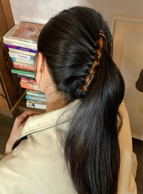 基础百搭豹纹香蕉夹女高马尾竖夹发抓高级感后脑勺发卡通勤发饰品