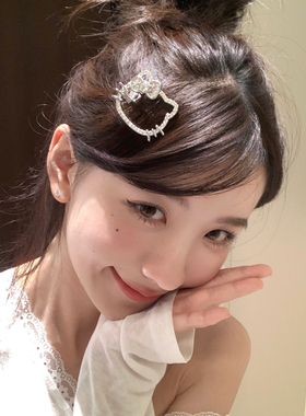 满钻KT！闪闪水钻猫咪发夹刘海夹韩系少女发卡前额碎发夹子发饰品