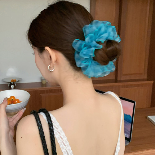 洋气绣球！网纱花丛发圈女氛围感头花春夏度假风发饰丸子头发绳新 - 图3