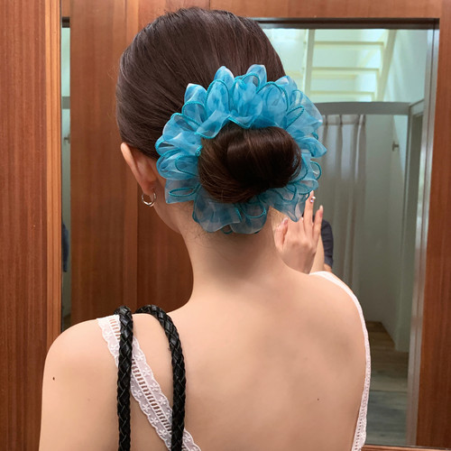 洋气绣球！网纱花丛发圈女氛围感头花春夏度假风发饰丸子头发绳新 - 图0