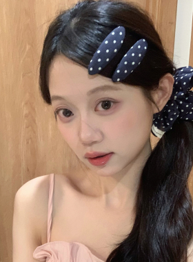 复古牛仔蓝~韩系百搭波点布艺发夹发圈掰掰夹侧边夹大肠圈发饰品