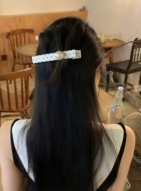 法式黑白波点珍珠发夹大号鸭嘴夹一字发抓后脑勺盘发夹子懒人抓夹
