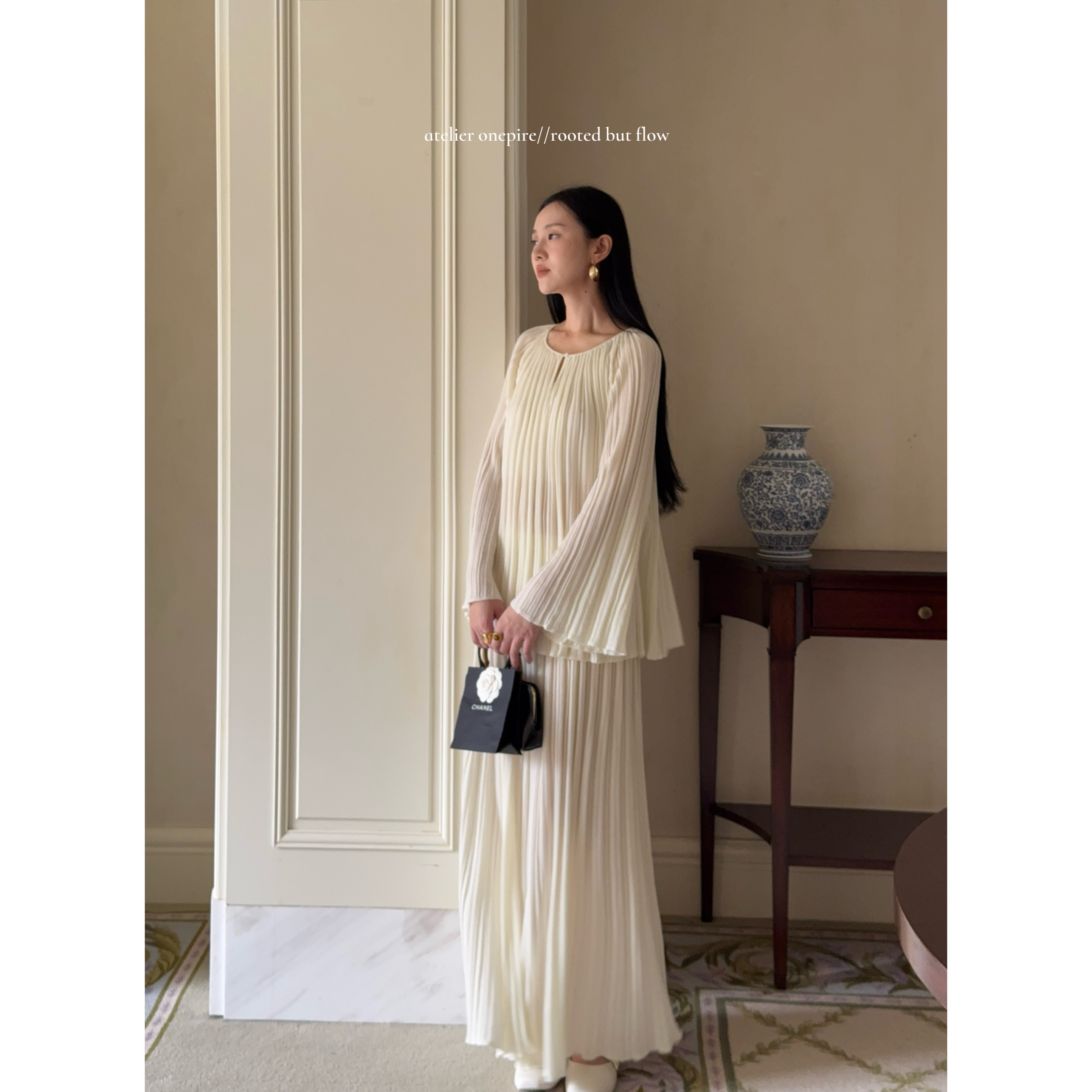 Onepire Atelier|《雪芙千层》30羊毛50天丝chao重工法式压褶套装 - 图1