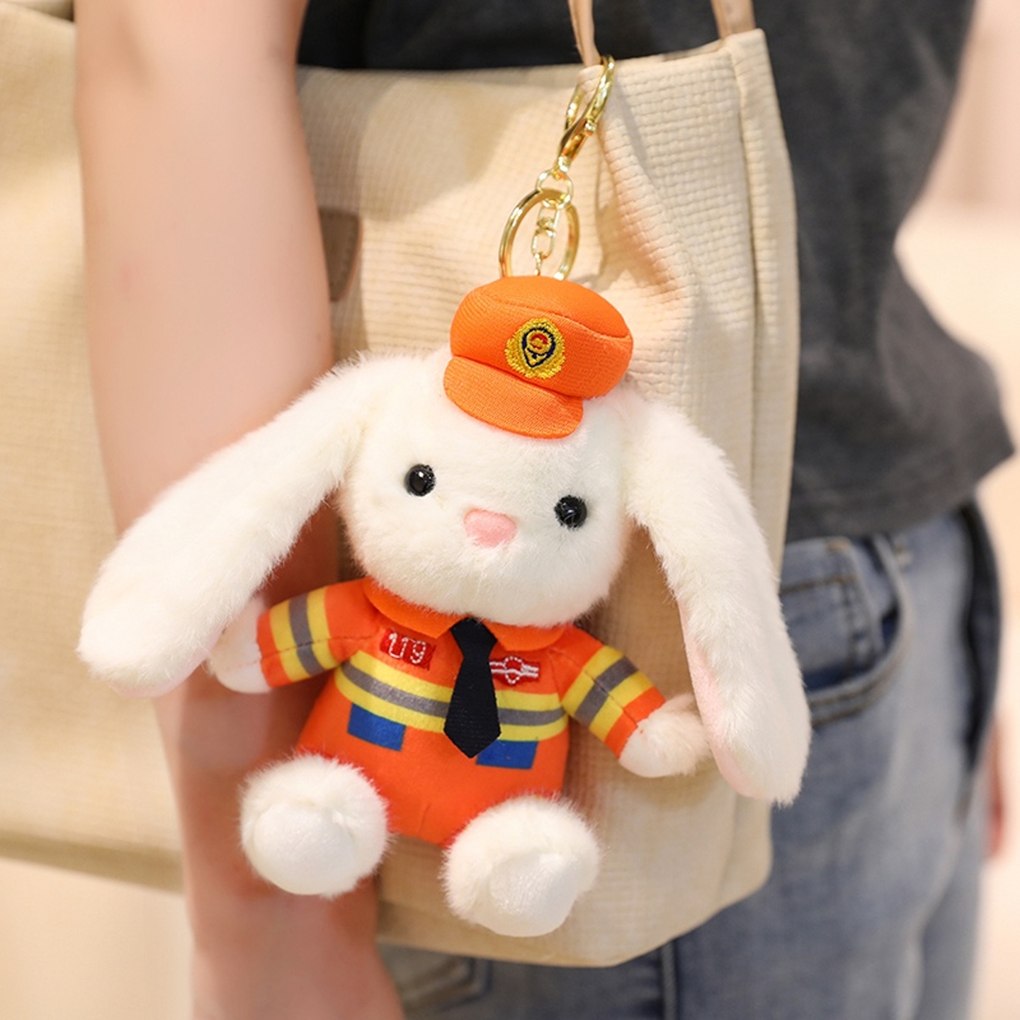 女生书包兔子挂件警官警察玩偶毛绒玩具迷你娃娃小熊公仔挂饰礼物 - 图0
