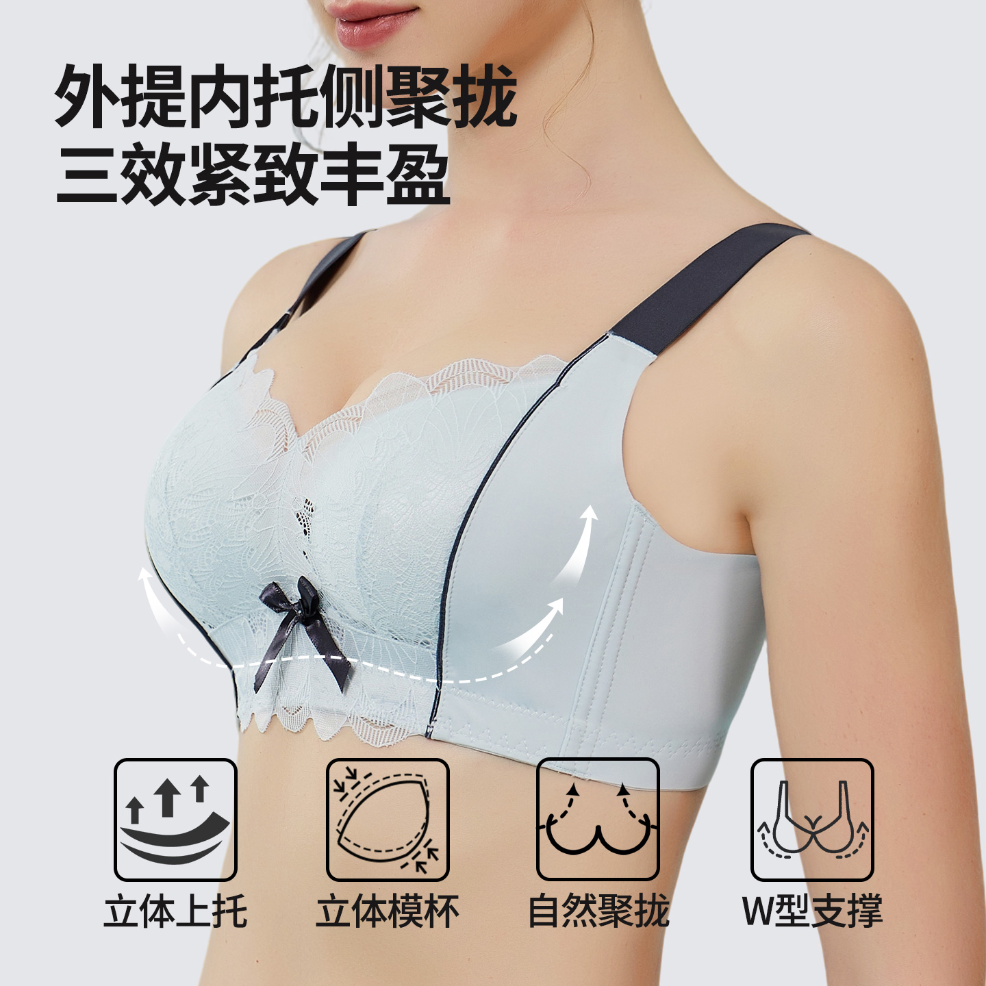 内衣女小胸聚拢无钢圈调整型上托防下垂收副乳性感蕾丝显大文胸罩