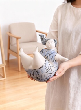 新中式手绘陶瓷人物茶几摆件